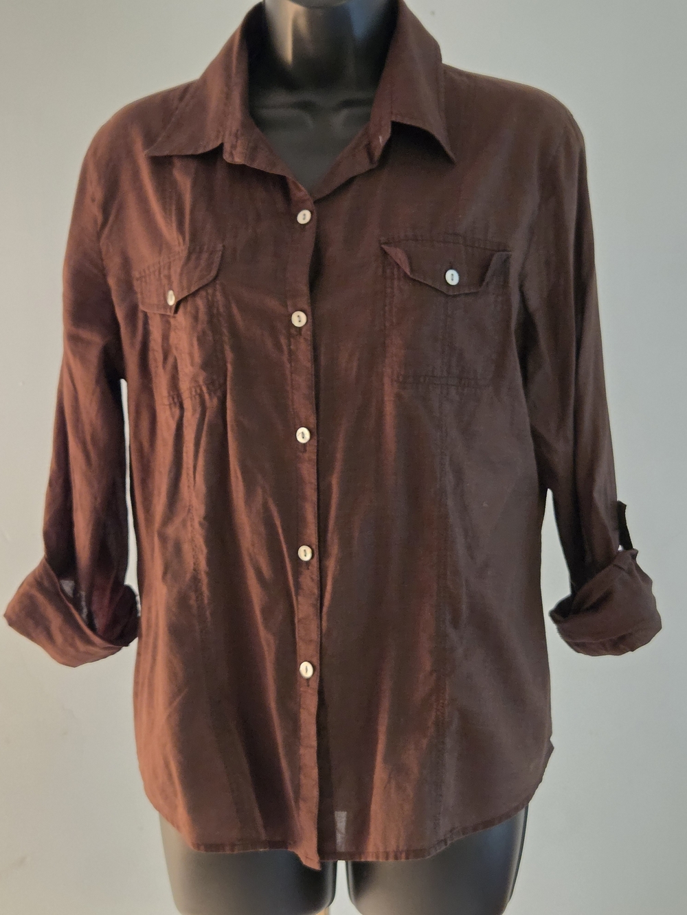 Chico's Cotton Cocoa Brown Button-Down Shirt